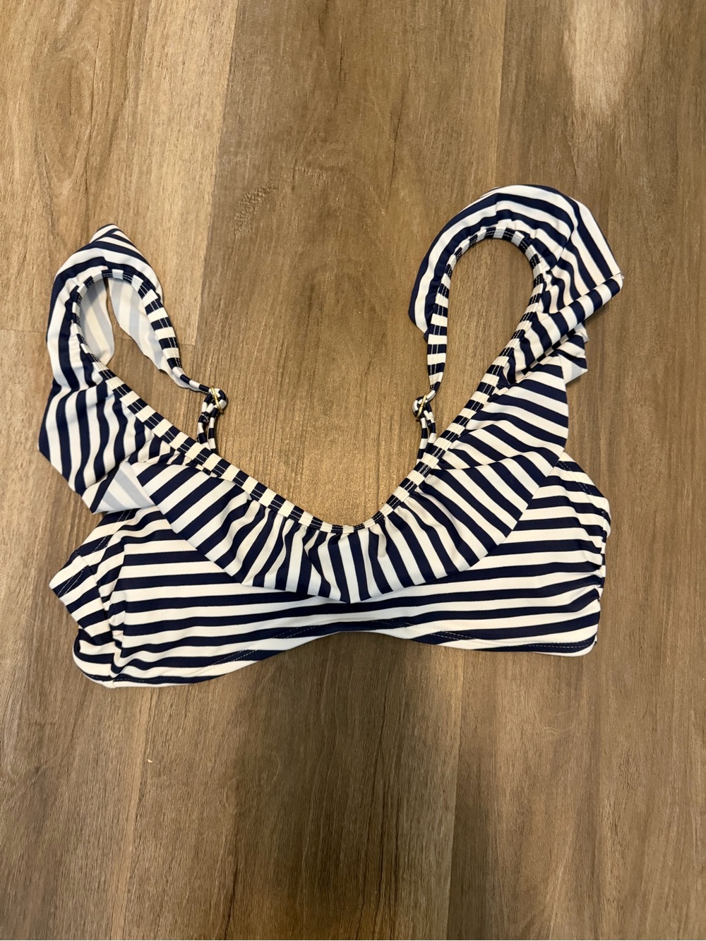 Vineyard Vines Navy and White Striped Ruffle Bikini Top